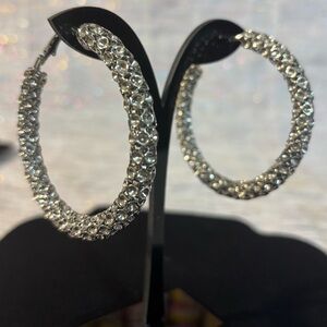 Elegantly Textured Silver Hoop Earrings.